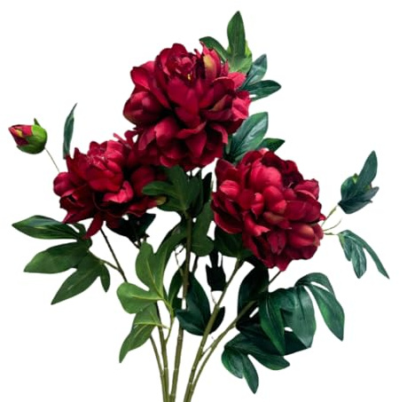 Urier Pivoines artificielles en soie avec tiges, fleurs d'hiver artificielles pour décoration, vase haut, centre de table de mariage, décoration de fête (3, rouge)