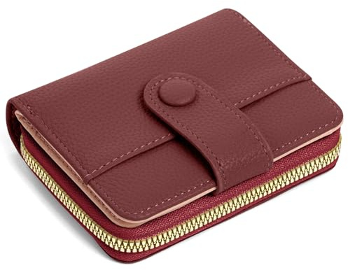 Adiwo Carteras de Mujer, Mini Cuero Monedero con Cremallera, Monedero Pequeño con RFID, Tarjetero con 5 Ranuras, Pequeño y Liviano, Diseño Minimalista, Fácil de Transportar（Rojo）