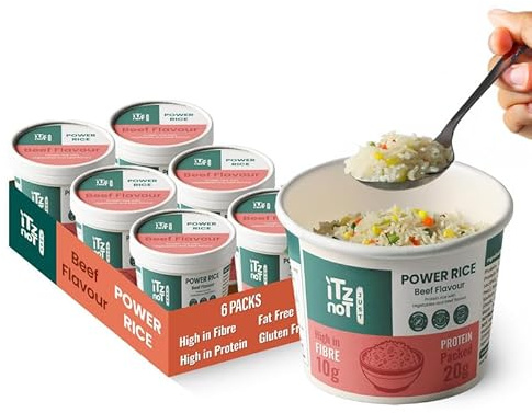 iTz noT Instant Power Protein Rice Pot – Beef Flavour with Veggies 110g (Pack of 6) - Plant-Based- High Protein (20g), High Fibre (10g), Low Carb & Gluten Free, Fat Free, Instant Meal | Ready to Eat