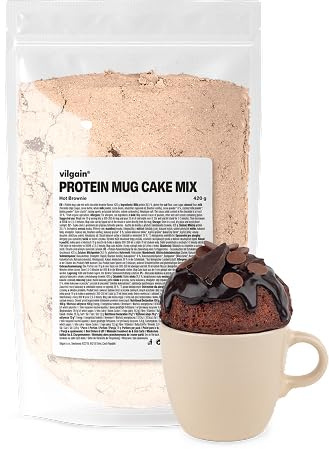Vilgain Protein Mug Cake Mix - Schoko Brownie, 420g - Proteinreich, Schnelle Zubereitung, Lecker Schoko, Dessert & Snack, Backmischung, Mikrowellenkuchen, Einfach & Schnell, Kuchen, Fitness Baking