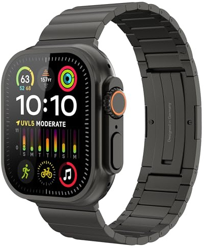 VONMÄHLEN Link Bracelet Pro - Hochwertiges Titanarmband kompatibel mit Apple Watch,Titan Grad 2, Ultraleicht, umweltbewusster Recyclinganteil, inkl. Anpassungstool - Größe 44 | 45 | 46 | 49mm - Black