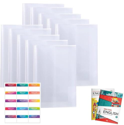 Copertine Libri Scolastici 10 Pezzi 16K Trasparenti Quaderni Regolabile Fodere Copertin Libri per Scuola Ufficio, Con 15 targhette identificative