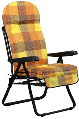 Totò Piccinni Poltrona Sedia Sdraio con poggiapiedi MADE IN ITALY con cuscino (Sofia, Struttura Nero - Scozzese Arancione)