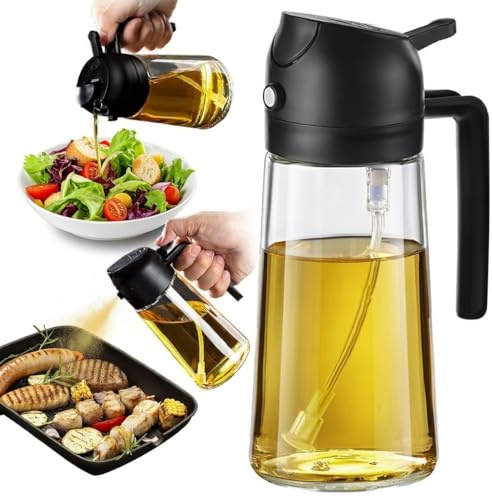 Distributeur d'huile en plastique avec récipient en verre, poignée et couvercle, pour cuisine