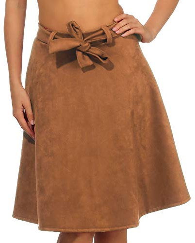 Malito Damen Rock | Glockenrock in Velours Optik | knielanger Winterrock | A-Linie Rock 19606 (Camel, S)