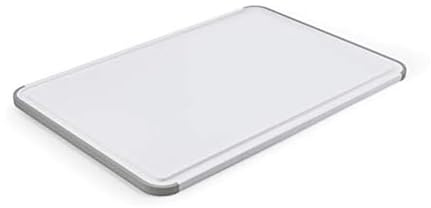 KitchenAid Classic Plastic Cutting Board with Perimeter Trench and Non Slip Edges, Dishwasher Safe, 12 inch x 18 inch, White and Gray