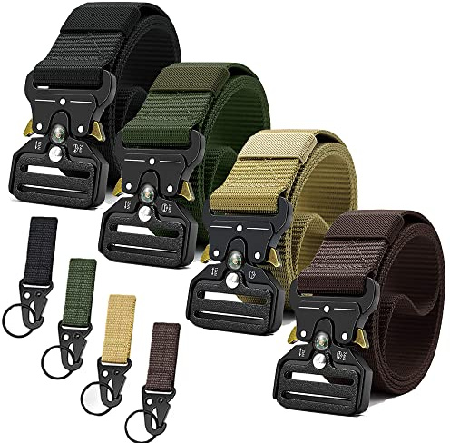 YOORAN Tactical Belts for Men 4 Pack, Compass Military Web Belt, Heavy-Duty Quick-Release Metal Buckle Riggers Belt for Men