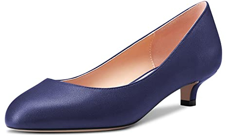 Castamere Femmes Aiguille Bas Kitten Talon Heel Rond Bout Escarpins Slip-on Cute Bureau 3.5 CM Heels Chaussures Bleu Marin 39 EU