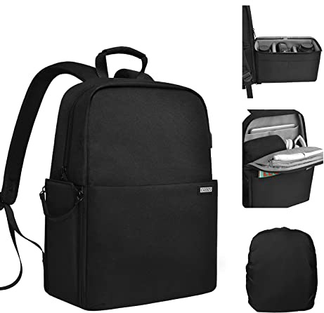 CADeN Kamerarucksack, Wasserdicht Kameratasche Dual Use SLR Bag Diebstahl Fotorucksack Kompatibel mit spiegelreflexkamera Canon Nikon Sony Stativ,Schwarz,2.0 L