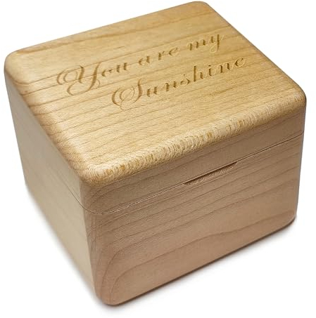 falado Caja de música de madera maciza natural grabada con láser You are My Sunshine, mini marco de fotos, caja musical Tune of You are My Sunshine (madera de arce)