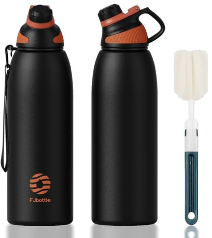 Fjbottle Stainless Steel Water Bottle 600ml/800ml/1L/1.5L with Magnetic Lid, BPA Free Insulated Water Bottle, Sports Metal Hot&Cold Drinks Vacuum Flask Leak-Proof for Gym, Work, Travel