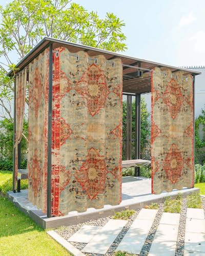 Onekaccu Boho Outdoor Curtains for Patio Waterproof, Grommet Privacy Curtain Drapes Weatherproof Outside Curtains for Porch GazeboPergola Cabana 2 Panel 54x84inch Rustic Bohemian Floral Tribal Orange