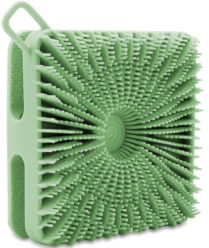 Silicone Body Scrubber, Loofah Double-Sided Body Brush, Shower Scrubber and Scalp Massager Shampoo Brush for Sensitive Kids Women Men All Kinds of Skin (Grass Green)