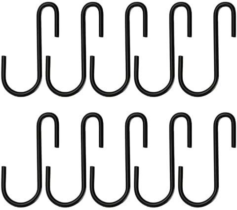 HSYTEK 10 ganci a S, ganci in metallo da appendere, ganci in acciaio inox da appendere, ganci a S per cucina, bagno, conservazione, nero