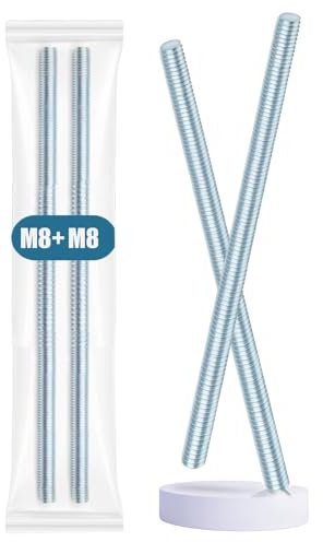 Asta filettata M8 x 300 mm, barra filettata M8 in acciaio inox, DIN 976, in acciaio zincato, barre filettate, barra metallica di alta qualità con filettatura – perni filettati m8, 2 pezzi