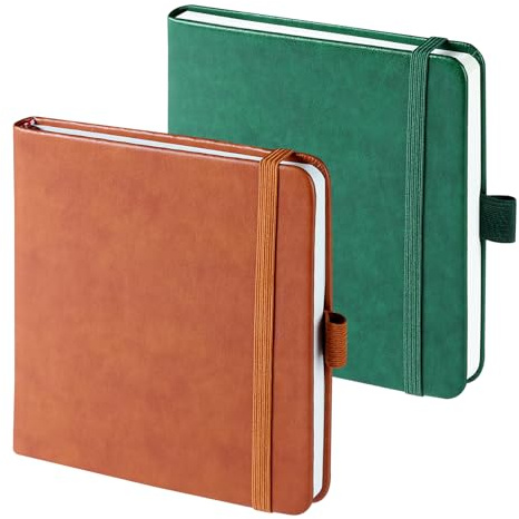 HOMEMARS Taccuino, Confezione da 2 Diario, Quadrato, Taccuino Tascabile, Marrone, Verde, 200 Pagine, Diario di Viaggio, Taccuino in Pelle,12cm x 12cm
