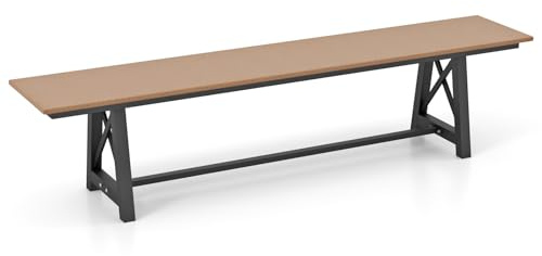 RELAX4LIFE Panchina da Esterno 183cm, Panchina da Giardino in HDPE, Gambe in Metallo, Senza Schienale, Struttura a X e Traversa Rinforzata, 3-4 Posti per Terrazzo/Patio, Max 500kg (1, 183x35x42cm)