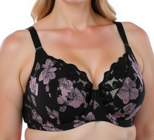 Gemm Firm Hold Non Padded Underwired Plus Size Full Cup Bra Black Purple