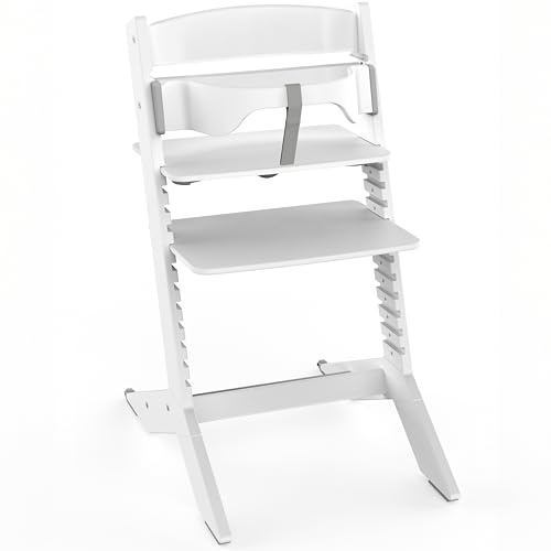 Geuther Nala Chaise haute en bois pour enfant évolutive I Chaise haute ergonomique pour bébé à adulte Hauteur réglable avec système One-Click Charge maximale 90 kg I Couleur blanche