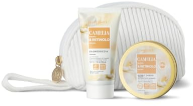 Bottega Verde - Cofanetto Regalo Camelia e Retinolo con Pochette, Bagnodoccia 50 ml e Burro Corpo 50 ml, Idea Regalo