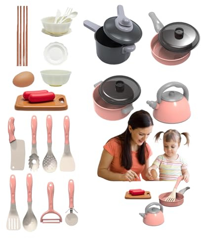 Accesorios de Cocina de, Utensilios de Cocina de para niños - Juego de Juguetes de 28 ollas y sartenes - Accesorios educativos de de imitación, utensilio de Fal