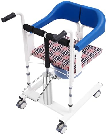 Hydraulisk patientlyftrullstol, 180° delad sits, transportrullstol | Lastkapacitet 90 kg, höjdjusterbar patientlyftare överföringsstol, transportrullstol duschstol för seniorer