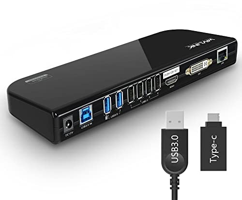 WAVLINK USB 3.0 and USB C Universal Laptop Docking Station Dual Monitor with HDMI & DVI/VGA with Gigabit Ethernet, 6 USB Ports, Audio for Laptop, Ultrabook and PCs, More Efficient Home Office