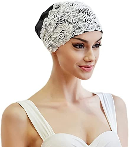 Badekappe Damen Bademütze wasserdichte Schwimmhaube Mädchen Sommermütze mit Spitze Schwimmmütze Blumen Schwimmkappe Swimming Cap Elastische Badehaube für Lange/Kurze Haare Schwimmzubehör