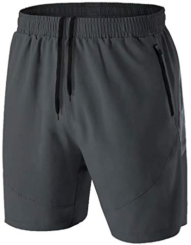HMIYA Herren Sport Shorts Kurze Hose Schnell Trocknend Sporthose Leicht mit Reißverschlusstasche(Dunkelgrau,EU-XL/US-L)