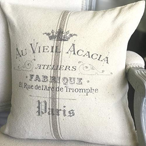 BYRON HOYLE Farmhouse Grain Sack Throw Pillow Cover French Farmhouse Cushion Case 18 x 18 Inches Rustic Pattern Vintage Typography Pillowcase for Holiday Sofa Bed Outdoor