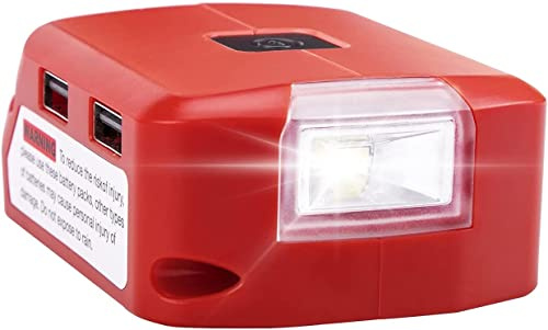 Geelink Adaptateur de batterie convertisseur pour batterie Milwaukee M18 Chargeur de téléphone double USB pour Milwaukee 18 V Source d'alimentation avec port DC Lampe de poche sans fil M18 Source