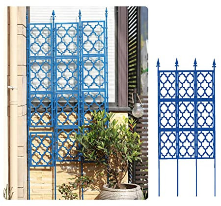 Obélisque De Jardin,Treillis De Jardin Pliable, Pour Plantes Grimpantes, Panneaux De Grille En Treillis De Fer Métallique Soutenant Les,Extérieures Fleur De Vigne,Bleu,85*230cm/33.4*90.5in