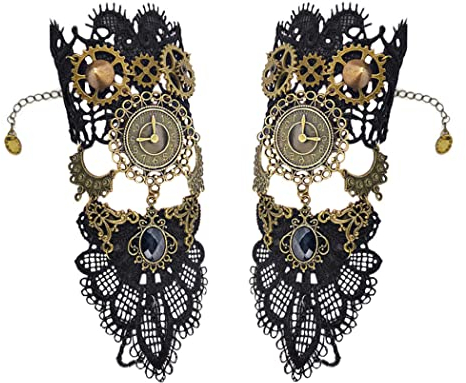 Borsgye Gothic Armbänder Schmuck Spitze Halsband Vampir Armband Lace Fingerlose Handschuhe Victorian Steampunk Retro Zahnräder Vintage Halsband für Halloween Ostern 1 Paar - S392