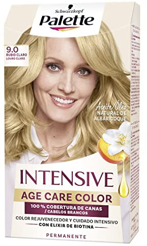 Schwarzkopf Palette Intensive Age Care Tinte Permanente, Color Rejuvenecedor con Elixir de Biotina, 9.0 Rubio Claro