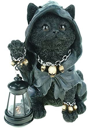 VOGLER Joh. Vogler GmbH Dekofigur Katze mit Kutte und Schädelkette hält LED Laterne Figur 19 cm Cat