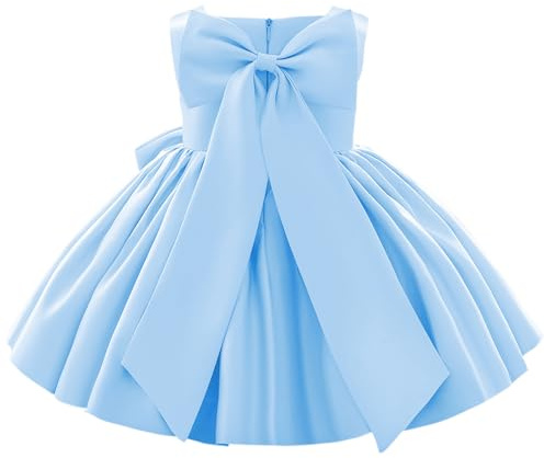 Flower Girls Wedding Dress Kids Pageant Bridesmaid Dress Baby Silky Satin Bowknot Toddler Girl Pirncess Birthday Party Christening Baptism Dresses Formal Prom Gown Light Blue - Bow 9-10 Years