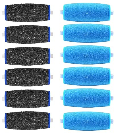 12 Pack Replacement Roller for Amope Pedi, Replacement Head Refills Compatible with Amope Pedi Refills Electronic Perfect Foot File-6 Extra Coarse & 6 Regular Coarse
