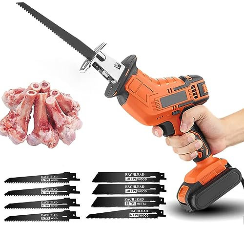 Machine à scie à os, Scie de boucherie domestique commerciale électrique, Scies alternatives électriques, scie à os de boucher portative avec lames de scie, pour couper la viande/os/bois,2Battery