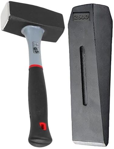 SPARES2GO Log Splitter Lump Hammer 2KG Club Mallet + 6lb 10 Chisel Wedge Wood Splitting Maul Kit
