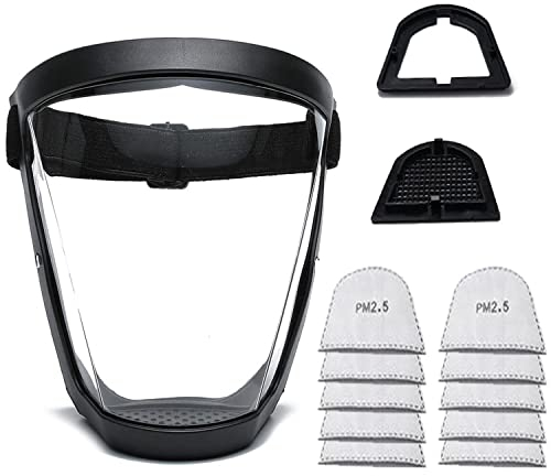 Fracavi Kunststoff-Vollgesichtsschutzschild Vollschutzausrüstung mit für Unisex und Erwachsene, wiederverwendbarer, transparenter Gesichtsschutz ohne Beschlag mit verstellbarem Band (1)