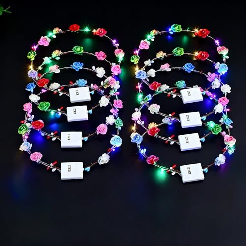 LED headband, 8 floral wreaths, illuminated LED headpiece, suitable for decorating weddings, Halloween, Christmas, and parties as a girl's crown headpiece