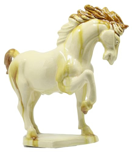 Hand Made Ceramic Horse Statue-8 inch-Tang Tri-Color Cultural Art Piece,Museum Collection Inspired Home and Office Decor (Ivory)