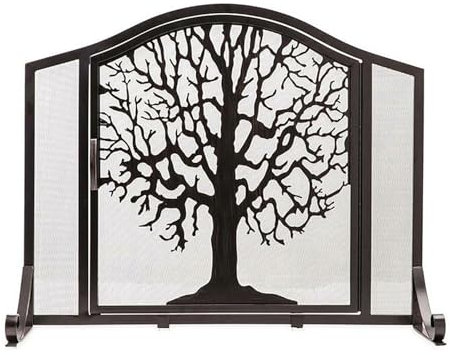 Fireplace Screen Fire Spark Guard Single Panel Fireplace Screen with Doors ＆ Handle Black Large Pet Safety Fire Guard Cover, Free Standing Fireguard,Black