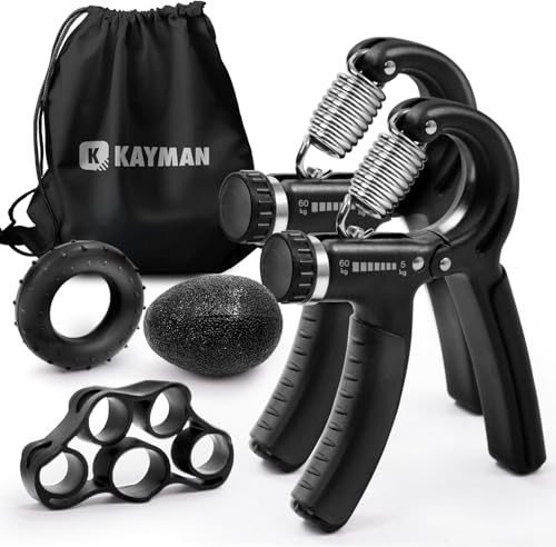 Kayman Grip Strengtheners, Adjustable Hand Grips Resistance, Wrist & Forearm Strengthene PP+TPR, Durable Hand Exerciser Strength Training for Forearm, Fit All Hand Sizes Black (2pk with 3 accessories)