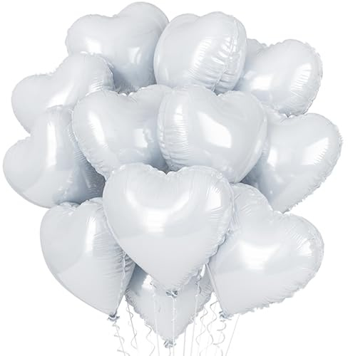 Palloncini a forma di cuore in lamina bianca, 12 palloncini bianchi a forma di cuore, 45,7 cm, grandi palloncini in Mylar grigio bianco, per anniversari, decorazioni per matrimoni, San Valentino,