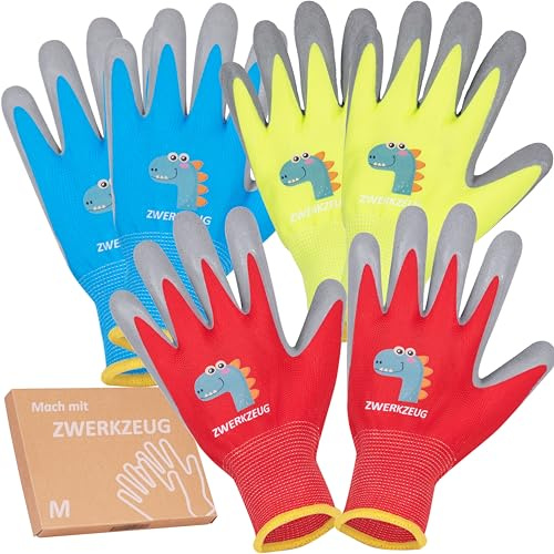 ZWERKZEUG 3 pares de guantes de trabajo para niños con capa de látex natural y tejido elástico, guantes de protección para niños con revestimiento de palma, guantes de trabajo recubiertos de goma