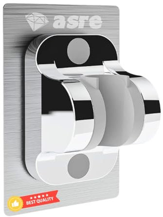 Soporte de Alcachofa de Ducha [Adhesivo Fuerte & Ajustable] Soporte Pared de Ducha para Cabezal de Ducha, Resistente al Agua y Humedad, Instalación Fácil, Compatible con Superficies Lisas (Cromo) Gris