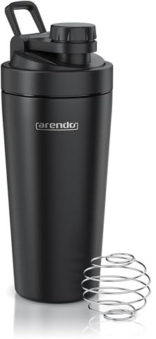 Arendo - Protein Shaker Edelstahl 600ml –Eiweiß Shaker mit Mixkugel - BPA frei – Mixbecher – Metall Premium Eiweißshaker – Tragegriff – spülmaschinengeeignet - to Go für Yoga Fitness Sport