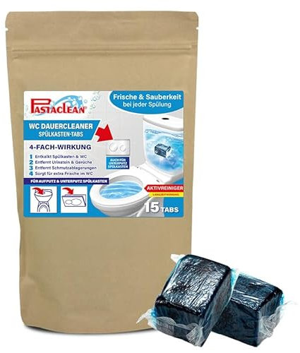 Pastaclean® Cassetta di risciacquo, 15 pezzi, cubi per cassetta dell'acqua con detergente attivo, cassetta di scarico e WC, rimuove la pietra urina e gli odori, per cassetta di risciacquo da incasso |