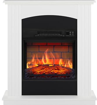 ArtiFlame Collins AF18B Elektrokamin | Standkamin elektrisch mit Heizfunktion (1,8kW) & Fernbedienung | Realistischer 3D LED Flammeneffekt, Kaminumrandung Weiß, Timer & Thermostat